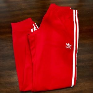 Men’s small red Adidas jogger pants, never worn